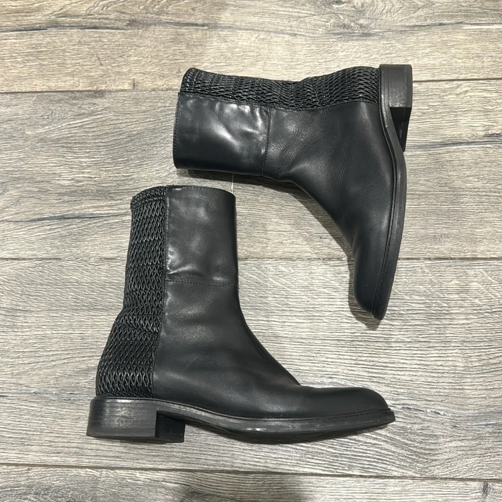 • Aquatalia • Women’s Geneen Calf Black Leather Italian Ankle Boots Weatherproof